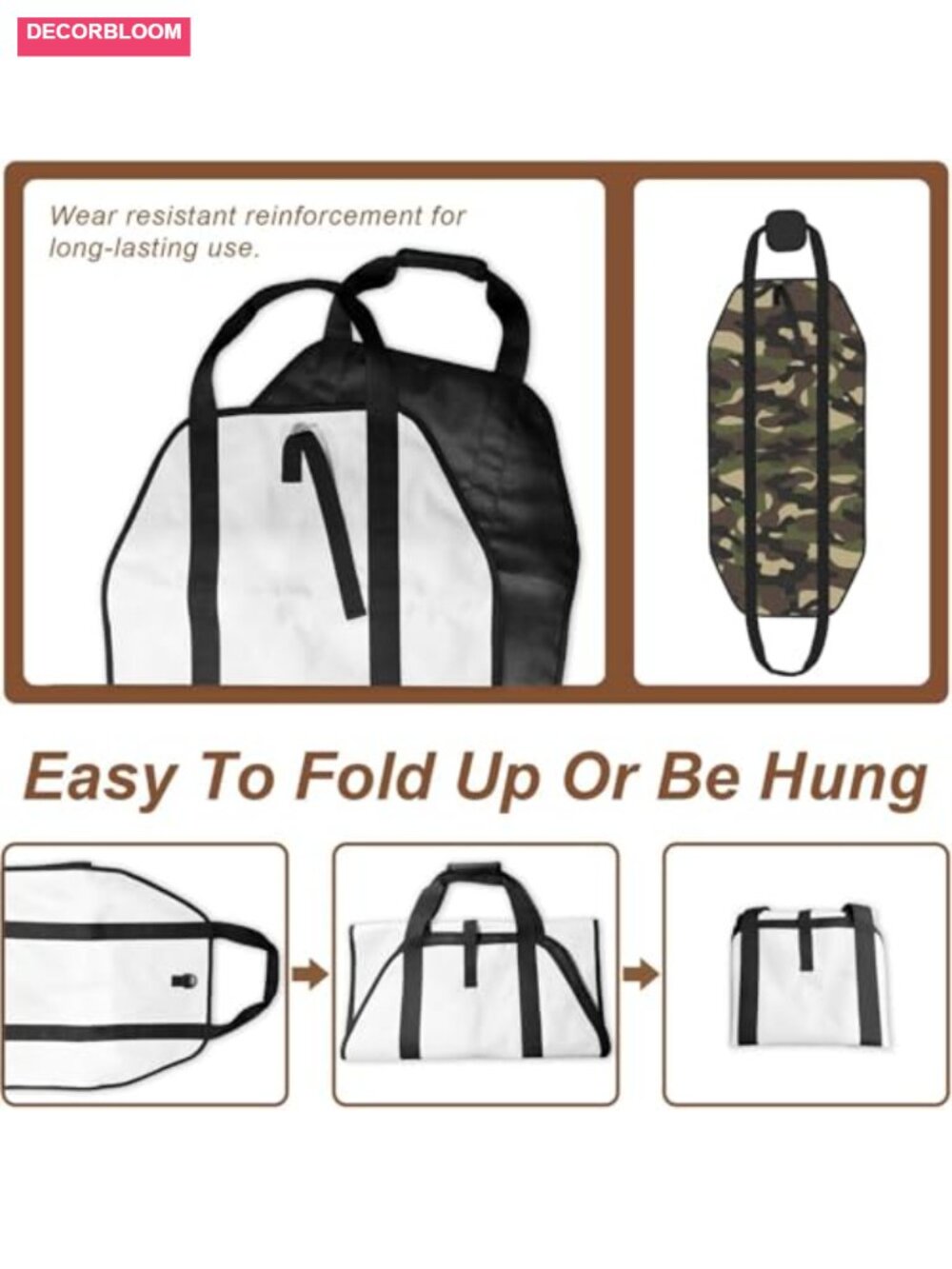 Heavy Duty Oxford Firewood Carrier Bag Large Wood Log Tote Reinforced Handles - Picture 4 of 6